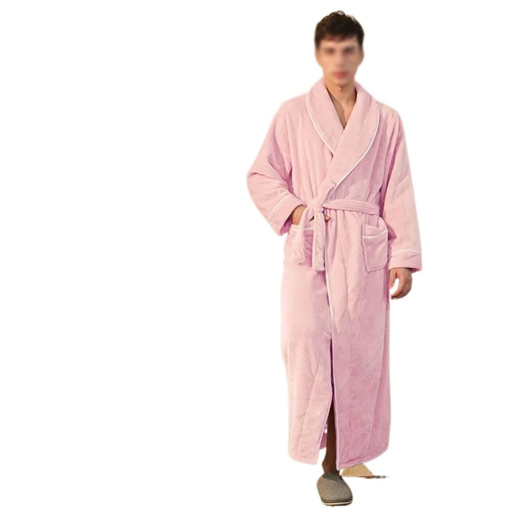 Men Winter Super Long Thick Warm Flannel Bathrobe Ankle Length Coral Fleece Bath Robes Women Soft Dressing Gown(M code)