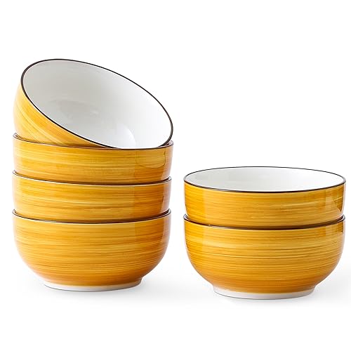 KOLLOV Cereal Bowls, 26oz Ceramic Bowls Set for Soup Salad Dessert Serving Oatmeal, Set of 6, Microwave & Dishwasher Safe, Yellow