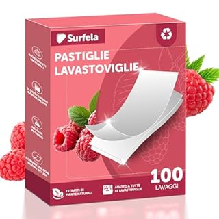 Surfela Fogli per Lavastoviglie – 100 Lavaggi, senza Plastica e Sostenibile, Pulizia Potente con Enzimi Proteasi contro Proteine e Grassi, Ricambio Ecologico per Pastiglie per Lavastoviglie, Lampone