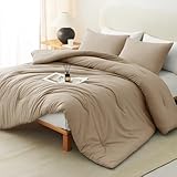 CozyLux King Size Comforter Set Taupe, 3 Pieces Solid Breathable Quilted Style Bedding Sets All Season, Luxury Soft Microfiber Down Alternative Comforter Bed Set (1 Comforter & 2 Pillowcases)