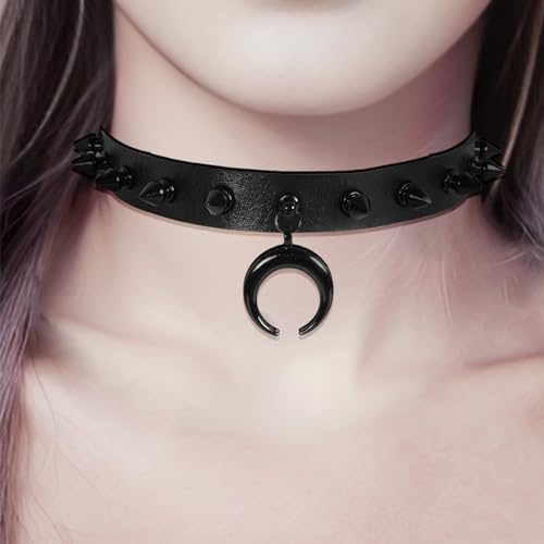 MILAKOO Mond Choker Punk Gothic Style Sonne Reize Leder Nieten Spikes Damen Halskette Emo Mode