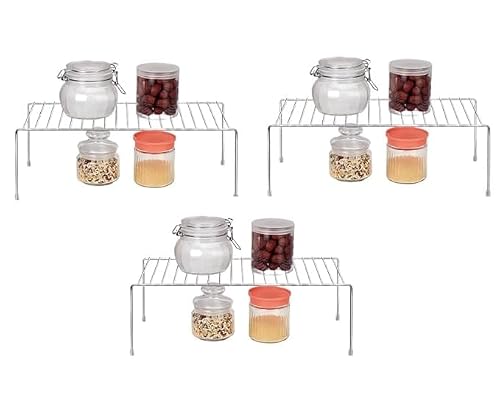 NH10 DESIGNS Steel Dish Rack for Kitchen Cabinets Utensil Rack Drying Rack for Multipurpose Organizer Rack Shelf Rack Cabinets Mini Stand Kitchen Countertop Organizer(Pack of 3)(NHSP)