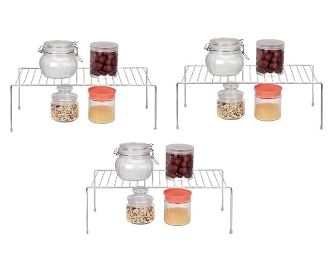 NH10 DESIGNS Steel Dish Rack for Kitchen Cabinets Utensil Rack Drying Rack for Multipurpose Organizer Rack Shelf Rack Cabinets Mini Stand Kitchen Countertop Organizer(Pack of 3)(NHSP)