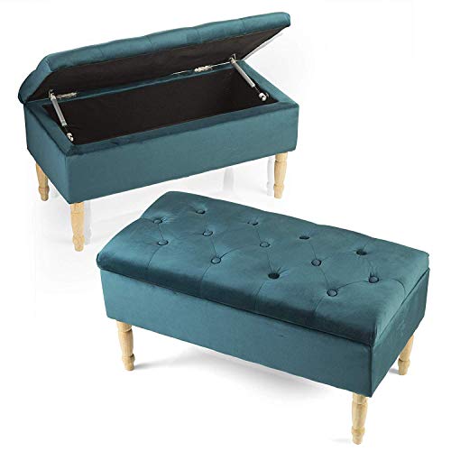 MONTEMAGGI Coffre Récipient en Tissu, Repose-Pieds avec Couvercle Ouvrant , Banc de Rangement spacieux, Bahut de design, 89x39x40 cm, Bleu Pétrole Matelassé Cover