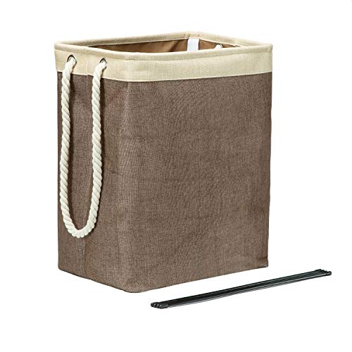 BrilliantJo cesto Ropa Sucia, Grande Cubo Ropa Sucia Tela de Lino, Cesta Ropa Sucia Aplicar para Baño, 50 * 42 * 31 cm, 65L, Beige+Marrón