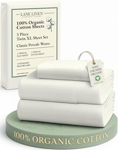 Image of LANE LINEN 100% Organic Cotton Twin XL Sheets Set 3-Piece Pure Percale Soft Bedding Breathable Fits Mattress Upto 15 inch Deep - Glacier Grey