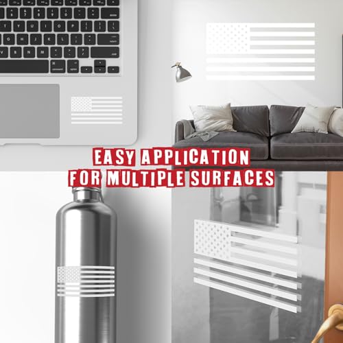 Image of Die Cut Subdued White American Flag Sticker 3 inch X 5 inch Tactical Military Flag USA Decal - Set of 2 Waterproof Vinyl Car Window & Bumper Vinyl Decal for Truck, RV, Laptop, Hard Hat & Helmet