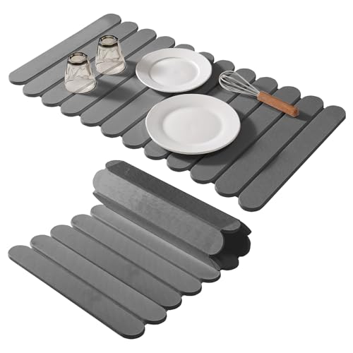 Extral Large Quick Dry Stone Drying Mat for Kitchen Counter,28"(L)x16"(W) Collapsible Eco-Friendly Absorbent Diatomaceous Earth Mat for Dishes Cups,Dish Drying Mats (Deep gray-Ellipse, 28x16 inch) by Cnbnd - Used condition - US$16.00