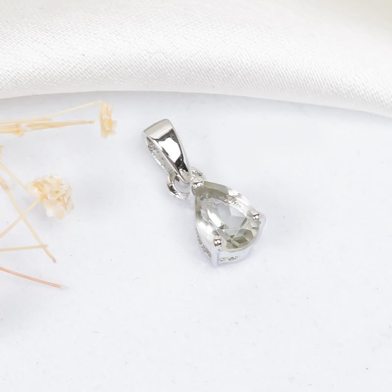 Pendentif améthyste verte poire 7x5mm et collier en argent 925 - 3
