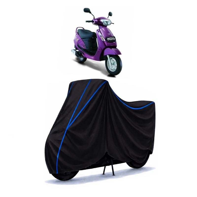Image of Scooty Cover Water Resistant for Duro 125 DX | Universal Scooter & Bike Cover | Heavy Duty UV Dust, Rain & Scratch Protection | Elastic Fit All Weather Indoor Outdoor | Black with Blue Piping