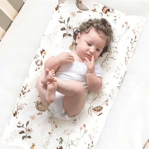 Image of GRSSDER Stretch Ultra Soft Jersey Knit Changing Pad Cover Set 2 Pack, Change Table Pad Covers Fit 32 inch /34 inch x 16 inch Pads Safe and Snug, Pretty Pattern for Baby, Happy Party