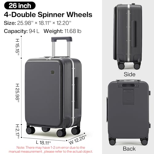 mixi Luggage PC Hardside Rolling Suitcase with Spinner Wheel TSA Lock with Cup Phone Holder