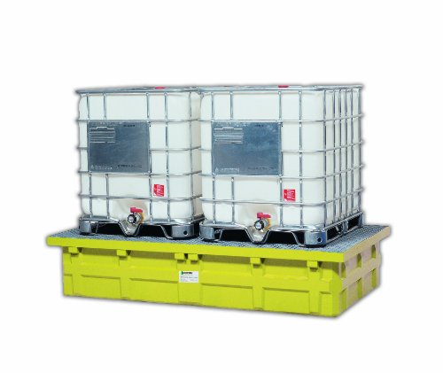 Enpac 5482-YE-D Polyethylene Double IBC Low Top with Drain, 385 Gallon Spill Capacity, 110