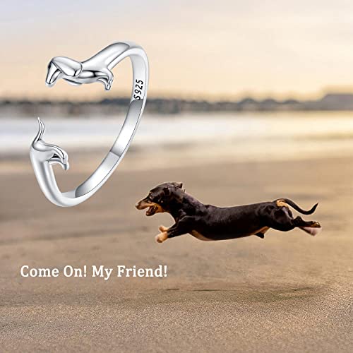 Mundell 925 Sterling Silver Cute Dachshund Open Rings Puppy Dog Adjustable Rings For Women Animal Stacking Rings Statement Rings Fine Jewelry #TOP1