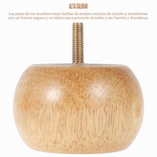 Patas de sofá redondas Muross de madera sólida con 4 tornillos para renovar muebles de 5 cm 3