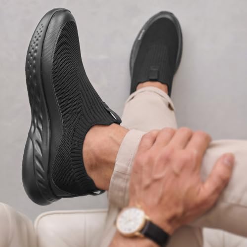 Image of Yoho Men Walking Slip On Shoes | Cushioned, Comfortable, Orthopedic, Lightweight & Breathable Knitted Stretchable Upper | Every Day Casual Wear without Lace, Stylish Footwear for Gents /Boys - UrbanEazyX
