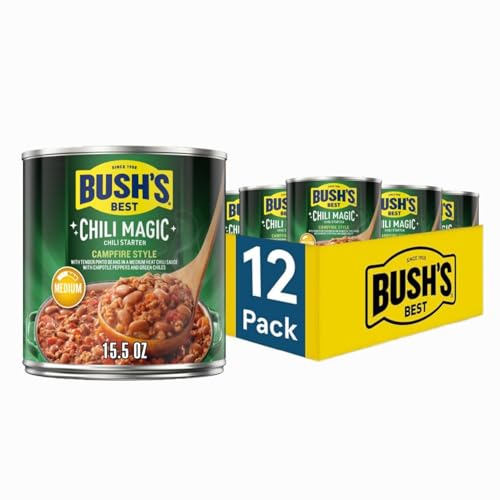 BUSH'S BEST 15.5 oz Canned Chili Magic Chili Beans Starter Campfire Style, Source of Plant Based Protein and Fiber, Low Fat, Gluten Free, (Pack of 12)