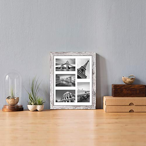 Q.hou 11X14 Picture Frames Wood Patten Distressed White Set Of 2, Each Frame With 2 Mats,Display 8X10 Or Five 4X6 Photos With Mat & 11X14 Picture Without Mat For Wall Mount (Qh-Pf11X14-Rw) #TOP3
