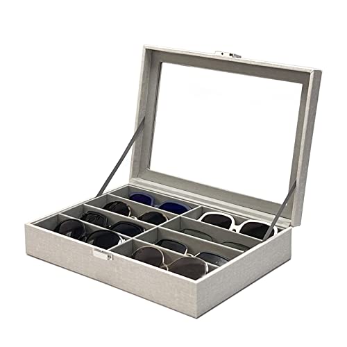 Unionplus 8-Slots Sunglasses Case Organizer, Eyeglass Glasses Display Holder Collector, Multiple Sunglasses Storage Case, Beige Liner Faux Leather #TOP7