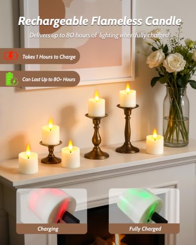 Image of 12 Pack Small Rechargeable Flameless Candles with Remote Timer | 1.5 inchx2 inch LED Tea Lights Votive Fake Candles Flickering Mini Candles Battery Operated for Halloween Wedding Party Home Decor