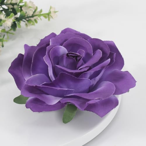 Image of 3.9 inch Purple Rose Flower Hair Clip Brooches for Women | Elegant Flower Rose Hair Clips for Women Fashion | Charming Floral Lapel Pins for Clothes, Flowers Brooch Pin Accessories for Weddings & Parties