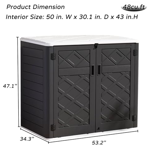 Image of Mrosaa Resin Outdoor Storage Shed, 38 cu.ft Outdoor Storage Box Waterproof for Garden Tools, Patio Furniture, Trash Cans, Garage Storage, Lockable (Black)