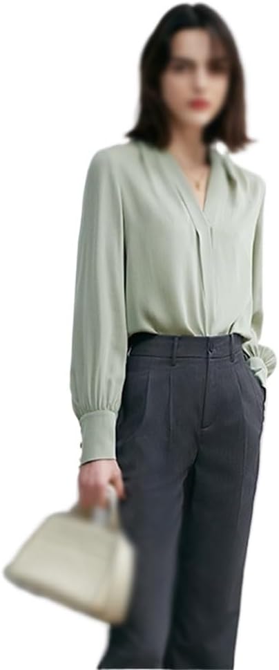 Silk Elastic Long Sleeved Silk Shirt Silk Women's Shirt Spring/Summer(Large)