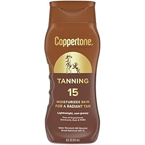 Coppertone Tanning Sunscreen Lotion, Water Resistant Body Sunscreen SPF 15, Broad Spectrum SPF 15 Sunscreen, 8 Fl Oz Bottle
