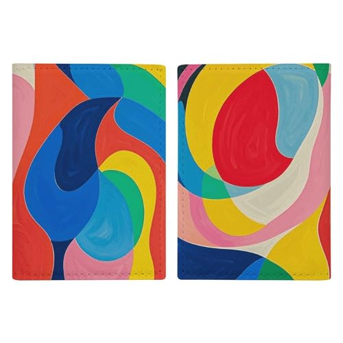 Protège-passeport en cuir véritable peinture abstraite colorée de 20cm
