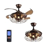 SILJOY Reversible Industrial Ceiling Fan with Lights and Remote Control Retractable Blades Antique...