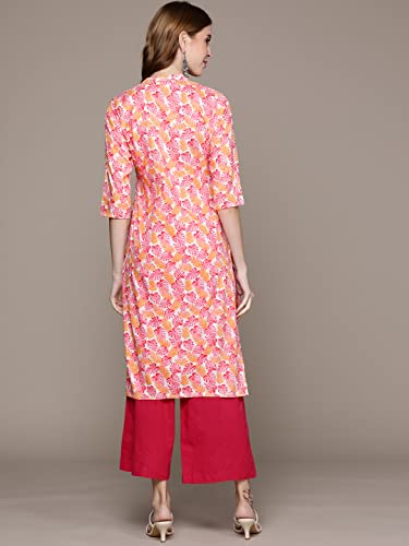 Image of anubhutee Women's Cotton Pink Floral Printed Straight Kurta