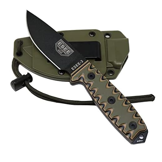 ESEE 3P Survival Fixed Blade Knife, OEM Sawtooth Handle Design, Olive Drab Sheath