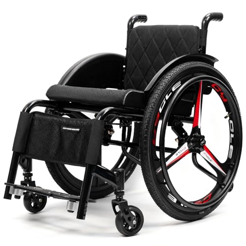 HNBYLMM Silla de Ruedas Deportiva Ligera para Adultos, Silla de Ruedas Plegable de Aluminio con Cojín Extraíble, Ergonómica, Silla Ruedas con Ruedas Antivuelco y Diseño Todoterreno S