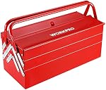 WORKPRO Metal Tool Box, 18-inch Cantilever Folding Red Storage Box, 3-Layer 5-Tray Multi-Function Tool Organizer, Red