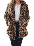 MATEAM Women's Leopard Print Faux Fur Coats With Linging Winter Fall Lapel Collar Fuzzy Fleece Fur Jackets with Pockets XL