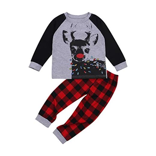 Jul pojke flicka pyjamas vinter nattkläder tvådelad pyjamas hjorthuvud tryck långärmad tröja topp rutiga byxor pyjamas kläder för 1–7 år barn, svart, 2-3 År