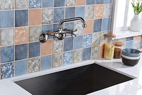 Sumerain Kitchen Wall Faucet 2 Cross Handle Brushed Nickel Wall Mounted Faucet 3" to 9" Adjustable Spread