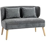 HOMCOM Sofa 2 Sitzer kleine Couch mit Flügelrücken, 2 Wurfkissen, 117 cm Dick Gepolstert Doppelsofa Modern Polstersofa mit Holzbeine für kleine Räume, Wohnzimmer, Schlafzimmer, Grau