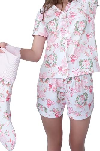 Image of Womens Pajamas Set Shorts Button Down 2 Piece Monkey Bunny Y2k Roller Dupes Rabbit Preppy Lounge Pjs Comfy Sleep Wear