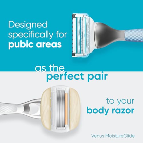 Gillette Venus for Pubic Hair and Skin Shaving Set, Women’s Razor, 1 Handle + 2 Blade Refills + 2-in-1 Cleanser