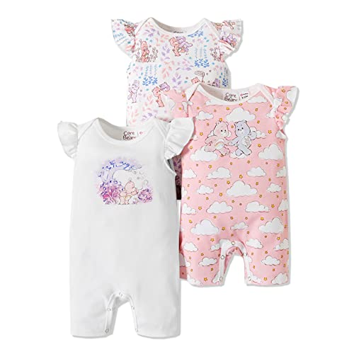Image of AdoraCute by PatPat Care Bears Baby Girl Boy Clothes 3-pack Long Sleeve Bodysuit Unisex Baby Rompers Set White & Pink 6-9 Months