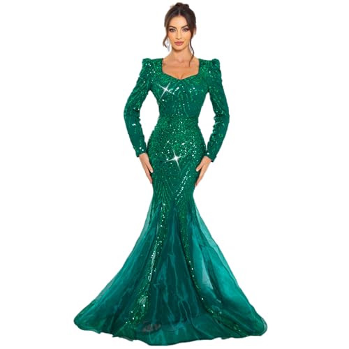Image of Spaghetti Sequin Formal Dress Tulle Mermaid Floor Length Evening Night Party Gown