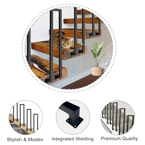 OVLRIJP Stair Railing Indoor, U-Shaped Stair Rail, Metal Bannister Rail for Stairs, Handrails for Stairs, Hand Rail U Shape for Loft, Porch, Balcony,Indoor, Outdoor (Black Side Mounting, 45cm)