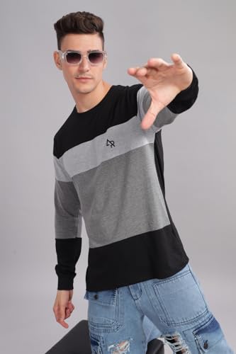 Image of ADRO Full Sleeve Tshirt for Men | Colorblock T Shirt for Men | 100% Cotton Tshirt | Full Sleeve Regular Fit T-Shirt | Men's Full Sleeves T Shirts
