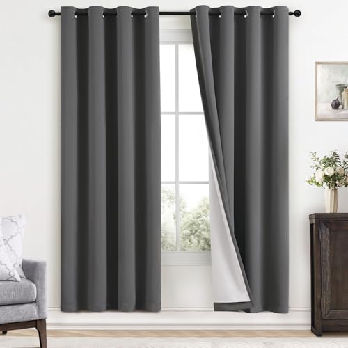 Yakamok Dove Grey 100% Blackout Curtains Grommet Window Treatments with 2 Thick Layers-Light Gray Room Darkening Thermal Insulated Drapes Set of 2 for Bedroom Living Room 52 Inches by 72 Inches length