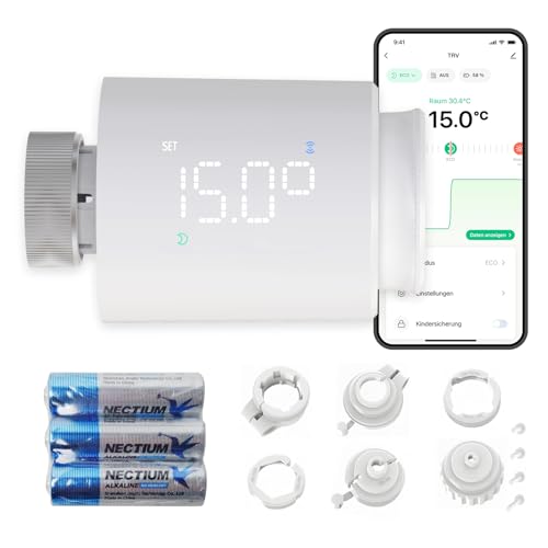 ezAIoT Smart Heizkörperthermostat WLAN mit Tuya Zigbee – Programmierbares Heizkörperventil mit App-Steuerung, Temperatursensor und Fernbedienung für optimale Heizungssteuerung-EZ-TRV701Z