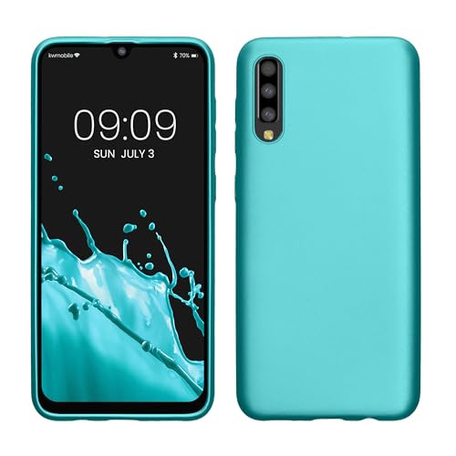 kwmobile Case Compatible with Samsung Galaxy A50 Case - Soft Slim Metallic TPU Silicone Cover - Metallic Mint Green