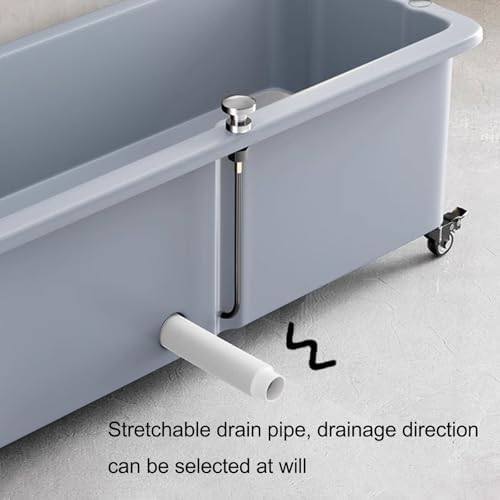 Commercial Freestanding Mop Sink with Rollers, Durable Plastic Service Basin with Bottom Drain, Ideal for Household and Balcony Use,Grey-90x40x38cm