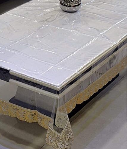 Image of Table Cloth, Center Table Cover, PVC Rectangular Table Cover, 15 mm Thick for Home, Hotel, Office & Restaurant, Gold Lace (40x60 Inch)