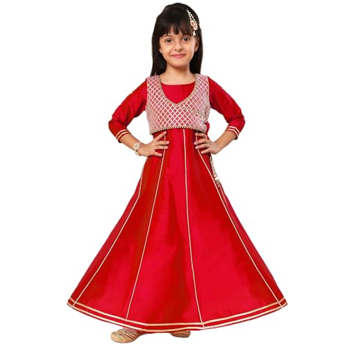 Image of A.T.U.N. (ALL THINGS UBER NICE) Girls Woven Design Gota Jacket Maxi Anarkali Gown